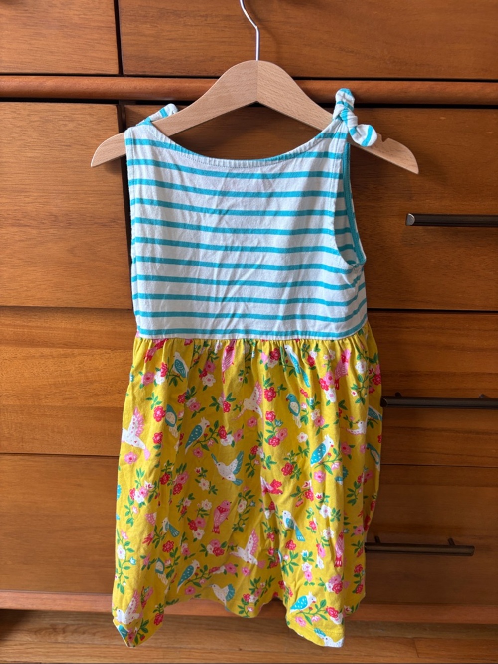 Mini Boden Turquoise & White Striped Girls Dress with Yellow Print Skirt - Picture 4 of 4